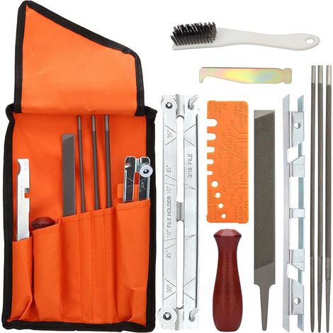 Kit Affutage Chaine Tronçonneuse Affuteuse de Professionnel avec Round File Sharpening Guides Depth Gauge Flat Lightweight Field Bag 11pcs - (1/5)