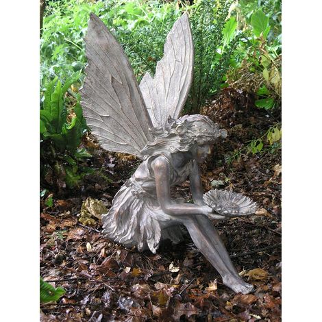 Fairy Garden Ornament, Outdoor Winged Sitting Statue with Bronze Effect, Fully Weather Proof Garden Statues and Sculptures (1/5)
