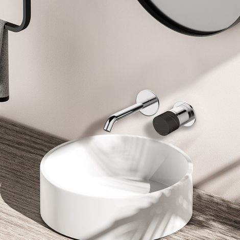 Miscelatore lavabo da incasso finitura cromo con dettaglio in marmo nero  MARMO-NERO kamalu
