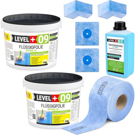 LEVEL+ Dichtset für Duschabdichtung Bad Dichtband Flüssigfolie 8kg SET63 (1/5)
