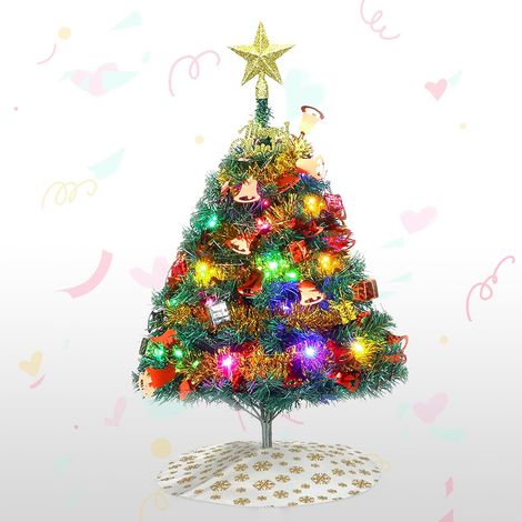 Mini Sapin de Noël, 60 cm Sapin de Noël Artificiel de Table avec décorations et Guirlande Lumineuse LED, Petit Sapin de Noël de Bureau pour Chambre et Bureau (1/5)