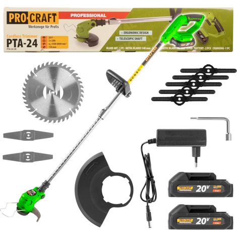 Procraft PTA24 Tagliabordi a batteria 20 V 150 mm + 2x batteria 2,0 Ah + caricabatteria