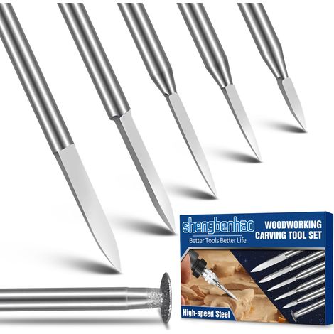 Mini outils de sculpture sur bois pour outils rotatifs, 5 forets de gravure et 1 foret diamanté Outils,avec tige de 3 mm pour le bricolage et la micro-sculpture sur bois (1/5)