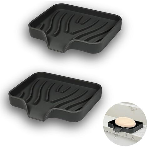 Jabonera de silicona de 2 piezas, soporte para jabón de baño con desagüe, soporte para jabón en ángulo, jaboneras antideslizantes para ducha, cocina y bañera (negro) (1/5)