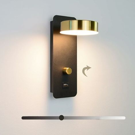 Lámpara de pared interior para cabecera, aplique LED con interruptor giratorio y brillo regulable, lámparas de mesita de noche con puerto USB, iluminación moderna para dormitorio infantil y salón (1/5)
