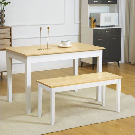 CHICFURN Panca 2 posti 102 x 36 x 45 cm in legno di pino bianco e naturale per cucina e soggiorno (1/5)