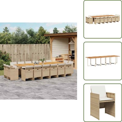The Living Store Ensemble à manger de jardin et coussins 17 pcs beige - Salon De Jardin - Meuble De Jardin - Set De Salon De Jardin - Ensemble De Jardin - Mobilier Extérieur (1/5)