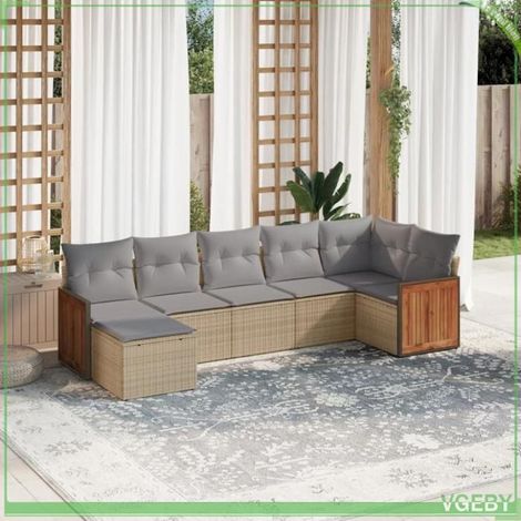 Salon de jardin - Ensemble modulable 7 pcs - Résine tressée beige - Coussins déhoussables - Anti-UV (1/5)