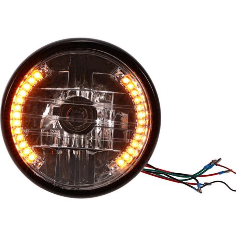 Phare de moto LED de 7 pouces avec clignotants, phare rond universel pour moto, lumière jaune