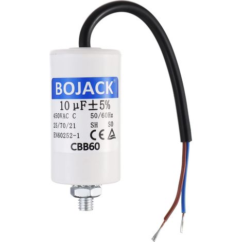 10uF 450V Condensateur Demarrage Moteur 34x63mm Condensateur de Travail pour Moteur avec fil de taille M8 avec écrou Compatible avec la plupart des moteurs. (1/4)
