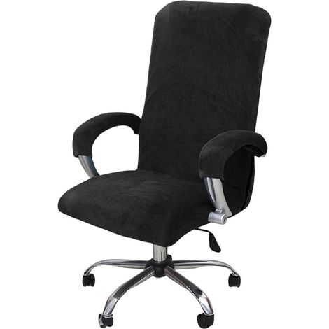 housses de siège, chaise de bureau, stretch, housse de chaise de jeu, housse pivotante avec accoudoir, fauteuil amovible, pour chaises d'ordinateur et chaises de jeu, noir XL (1/5)