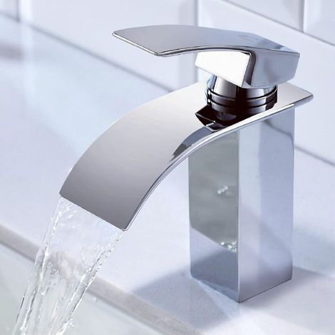 Robinet Lavabo Cascade, Robinet Salle Bain Cascade avec bec Hauteur 84 mm Mitigeur Lavabo Cascade Chaude et Froide Réglable Mitigeur Salle Bain en Inox (1/4)