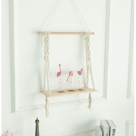 Home tapisserie tissée à la main étagère murale étagère murale décorative tapisserie murale en fil de coton - blanc, 1pc (1/3)