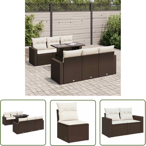 vidaXL Salon de jardin avec coussins 7 pcs marron résine tressée (1/5)
