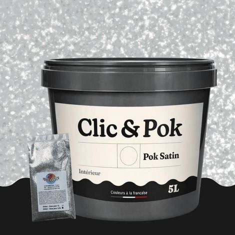 Peinture Effet Pailleté pour Murs & Plafonds - POK PAILLETTE - 5L - Gris Perle (1/4)