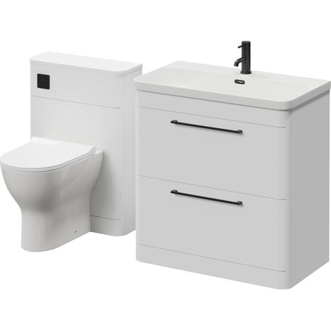 Oslo Gloss White 1350mm Vanity Unit Toilet Suite with Fina Basin - 1350mm - Matt Black 320mm HandleWith Jubilee Toilet Pan and Seat