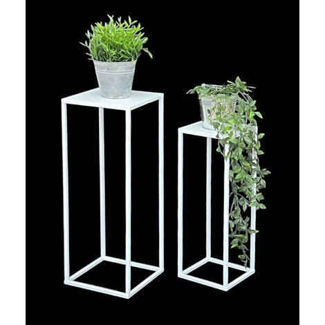 DanDiBo Blumenhocker Metall Weiß Eckig Blumenständer Beistelltisch 96482 2er Set Blumensäule Modern Pflanzenständer Pflanzenhocker (1/5)