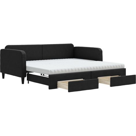 Maison Exclusive - Lit de jour avec gigogne et tiroirs noir 100x200 cm tissu