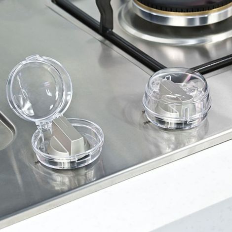 Lot de 6 protections transparentes pour boutons de cuisinière, résistantes à la chaleur et dotées d'un verrouillage de sécurité enfant pour four et plaques de cuisson à gaz.