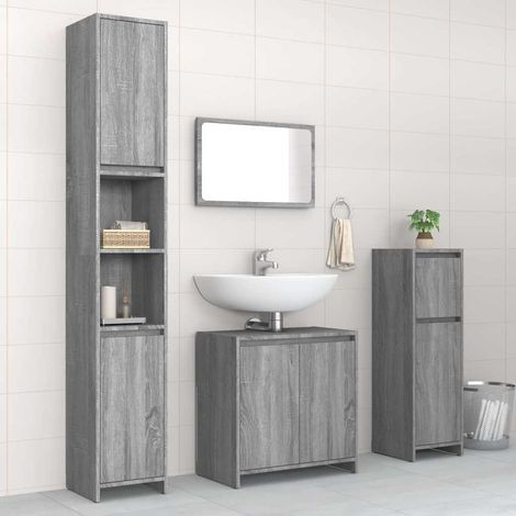 Beyamis Ensemble de meubles de salle de bain 4 pièces gris (1/5)