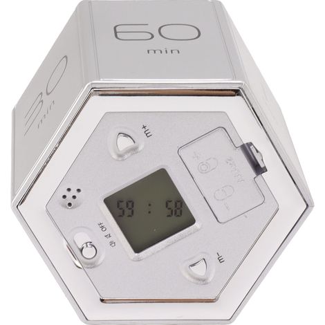 Sablier magnétique hexagonale avec alarme silencieuse, minuteur de gestion du temps en forme de cube, écran LCD, argent, pour cuisine étude travail (1/5)