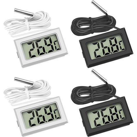 Mini termometro digitale LCD con sensore di temperatura per frigoriferi, congelatori e acquari (2 neri, 2 bianchi) (1/5)
