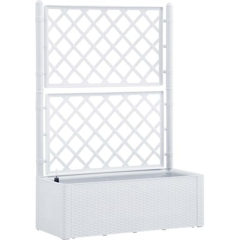 Jardinera elevada para plantas flores jardín enrejado y sistema de riego 142 cm color blanco 020001204