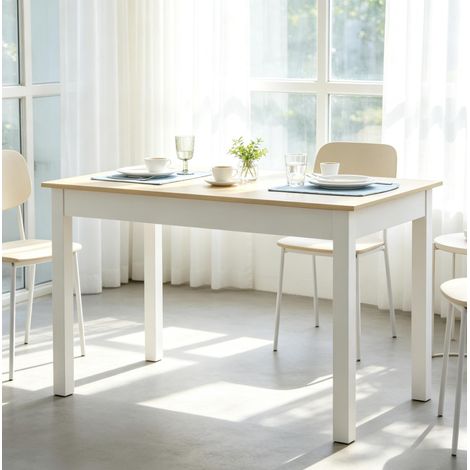 Mesa de comedor rectangular 119 x 70 cm para 4-6 personas, tablero de partículas laminado en madera clara y blanco, 75 cm de alto para cocina y salón-FLORAGRACE (1/5)