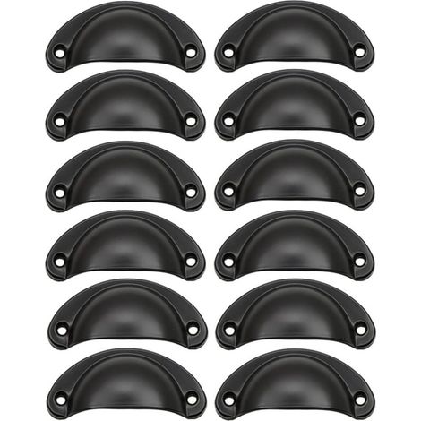 poignées de porte en demi lune noires traditionnelles et rétro avec vis pour tiroirs armoires et commodes 12 pièces (1/5)