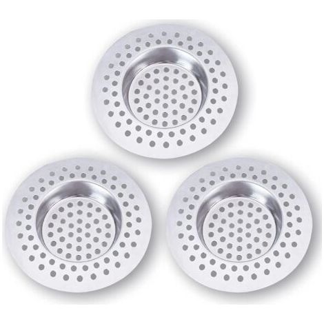 Filtre Evier Cuisine INOX (Lot de 3) - Attrape Cheveux Douche 7,5 x 7,5 cm, Filtre Cheveux Douche 90 Trous, Grille Evier Cuisine,Accessoire Cuisine,Salle de Bain, Cuisine (1/5)