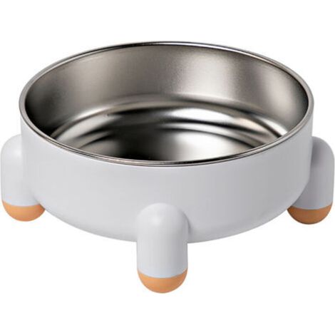 ALLIANDISGamelle antidérapante pour animaux de compagnie avec 4 pieds amovibles, grande capacité, en acier inoxydable, convient aux chats et chiens d'intérieur, blanche. (1/5)