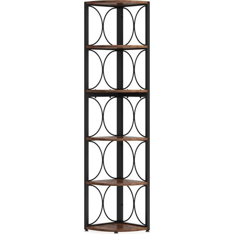 Eckregal mit 6 Ebenen aus Metall und Holz in Schwarz und Rustikalbraun (1/5)
