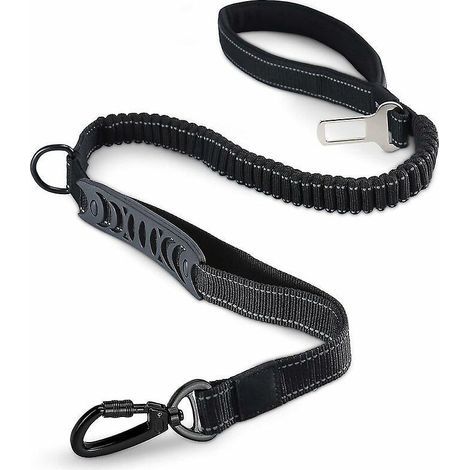 noir Laisse Pour Chien Zero Shock Pour Grands Chiens, Laisse Lastique Rflchissante De 3,6 4,9 Pieds Avec Amortisseur Lastique Et Mousqueton Solid (1/5)