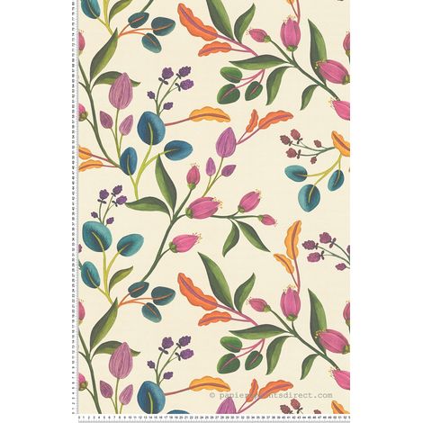 Papier peint intissé Fleuri Multicolore, Crème, Vert, Mauve - 10,05 x 0,53 m (1/3)