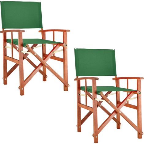 Set de 2 chaises de jardin pliantes – Bois d'eucalyptus certifié FSC – Vert – Accoudoirs – Résistantes aux intempéries – Charge max 160 kg (1/5)