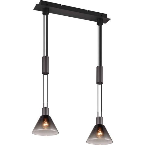 STANLEY SOSPENSONE METALLO NERO CON 2 DIFFUSORI VETRO FUME' CON SISTEMA SALISCENDI L. 55CM ATTACCO E27 (1/5)