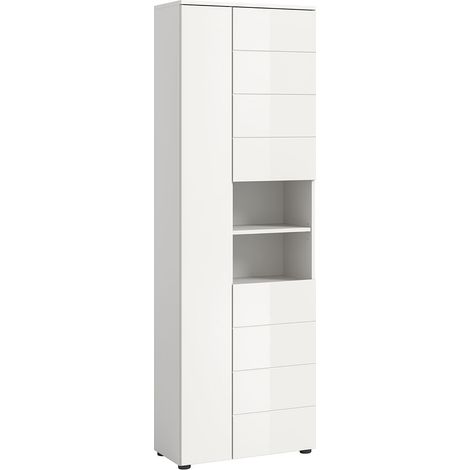 Vira Hochschrank Bad 3 Türen 2 Fächer weiß Hochglanz, weiß.