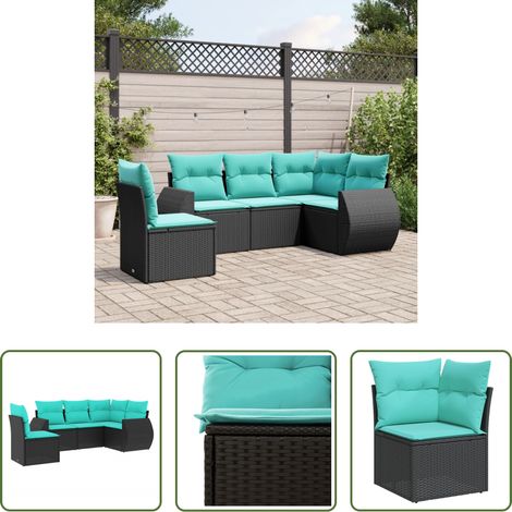 vidaXL Canapé en résine - Salon de jardin 5 pcs avec coussins noir résine tressée (1/5)