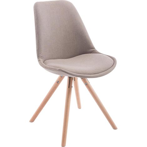 Chaise de salle à manger design scandinave en tissu taupe et pieds en bois clair forme rond 100008310 (1/4)