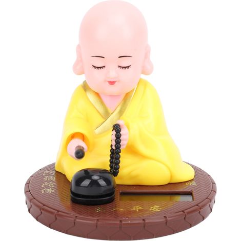 Ortviai Figurine Bouddhiste Solaire Jaune avec Tête Nodulante pour Tableau de Bord ou Intérieur – ABS, 9 x 9 cm (1/5)