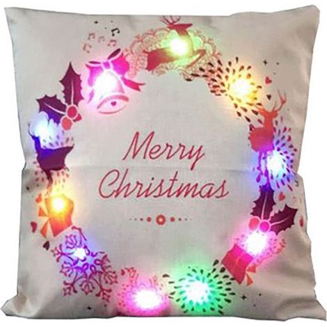 Housse De Coussin Noel - Avec Lumières Led - En Lin - Pour Canapé Chaise Lit - Décoration Hivernale - 1 Pièce (1/4)