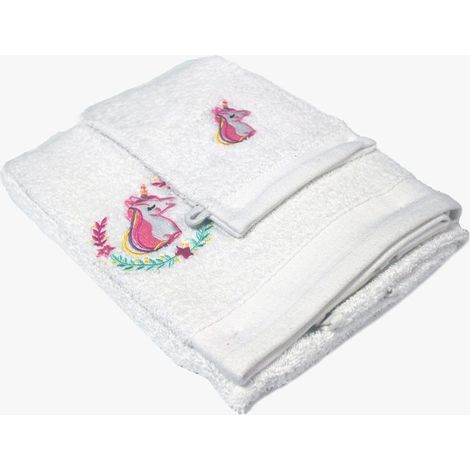Set gant avec drap de douche éponge brodée Zoélie (1/3)