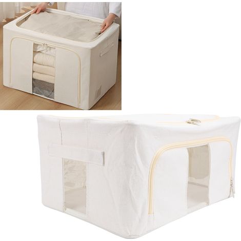Caisse de Rangement en Tissu & Coton Linen Grande Capacité 24L (40x30x20cm) Zip Métallique Cadre Pliable (1/5)