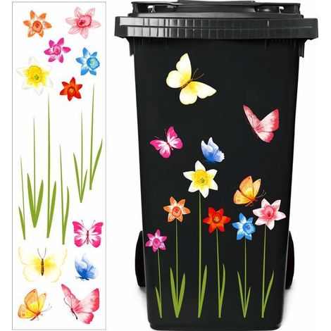 Autocollant pour poubelle - Coloré - Fleur décorative sur roulettes - Réfrigérateur Home Nonely (1/5)