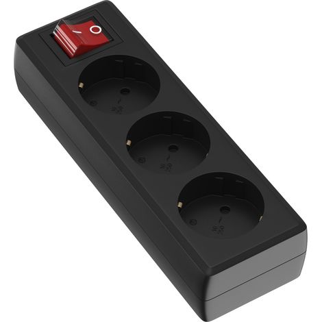Garza Power - Regleta Base múltiple de 3 tomas con interruptor sin cable, Color Negro