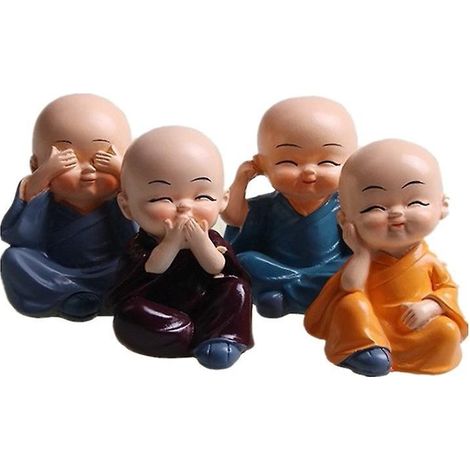 4 Pice Mignon Moine Figurines Petite Statue De Rsine, Sage Kung Fu Bouddha Cratif Artisanat Ornement Comme La Maison, Bureau Voiture Affichage In (1/5)