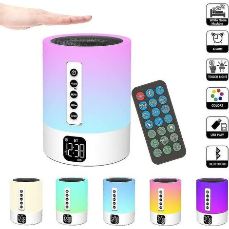 Bluetooth-Nachtlicht mit Lautsprecher, Weißrauschgenerator, Touch-Nachttischlampe mit Wecker und Bluetooth-Lautsprecher, dimmbarer, mehrfarbiger Nachttisch mit Farbwechselfunktion (1/5)