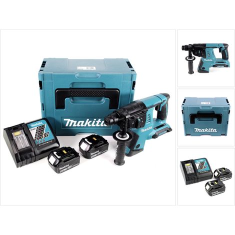 Makita DHR 263 RTJ 2x18V / 36 V SDS-Plus Akku Bohrhammer mit 2 x 5,0 Ah Akku + DC18RC Ladegerät im Makpac 4