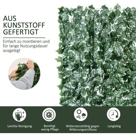 Haie synthétique Outsunny, brise-vue avec anti-UV, clôture verte pour terrasse, panneau de feuillage, mur végétal artificiel 300 x 150 cm pour jardin et cérémonie