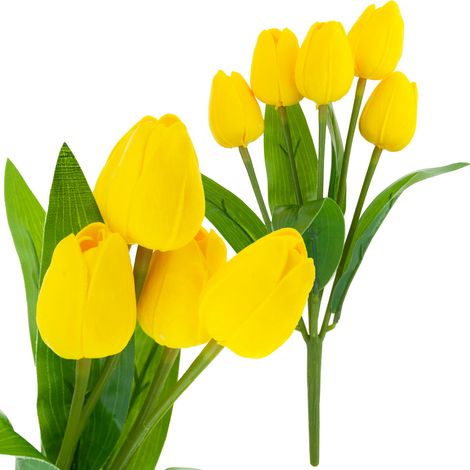CV26805-5 TULIPÁN RAMO GRANDE DE TULIPANES X5 FLORES ARTIFICIALES TULIPANES EN UN RAMO AMARILLO
